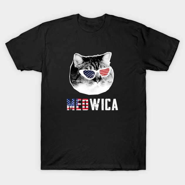 Meowica USA American Flag Cat Funny T-Shirt by CoolFuture